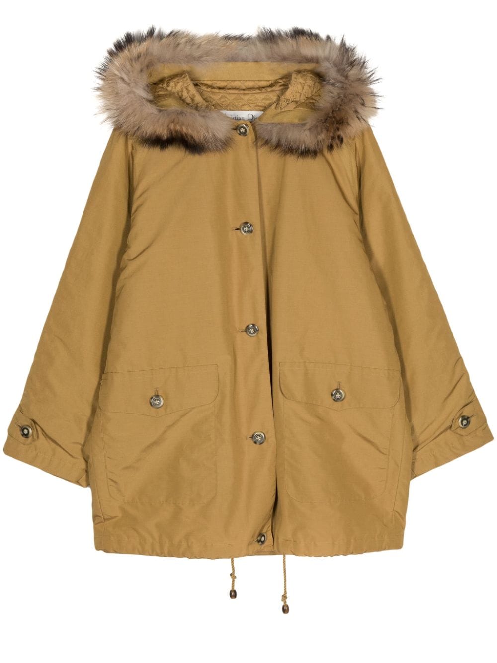 Pre-owned Dior Faux-fur Trim Hooded Parka In Brown