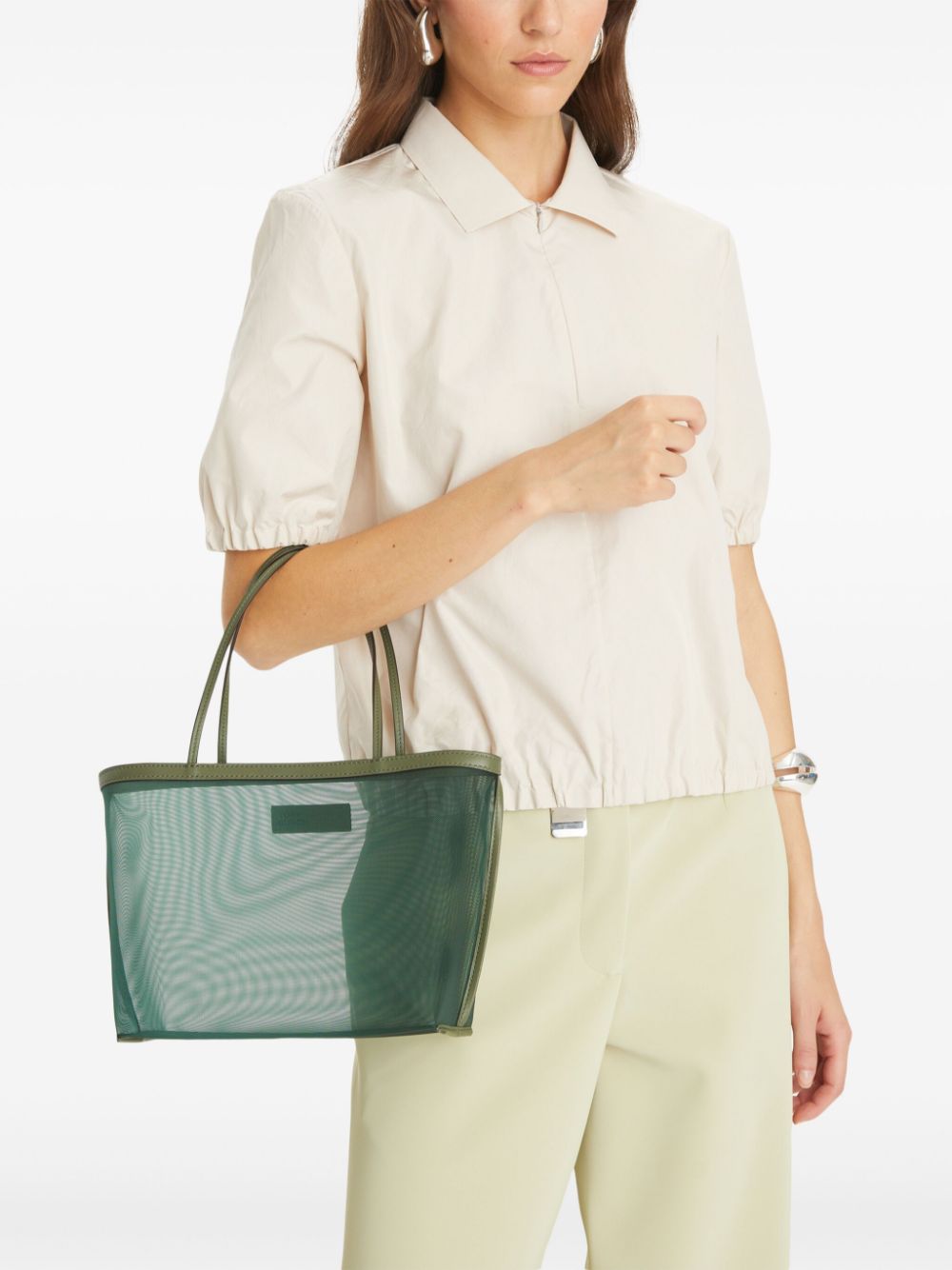 Shop Tory Burch Mesh Logo-appliqué Tote Bag In Green