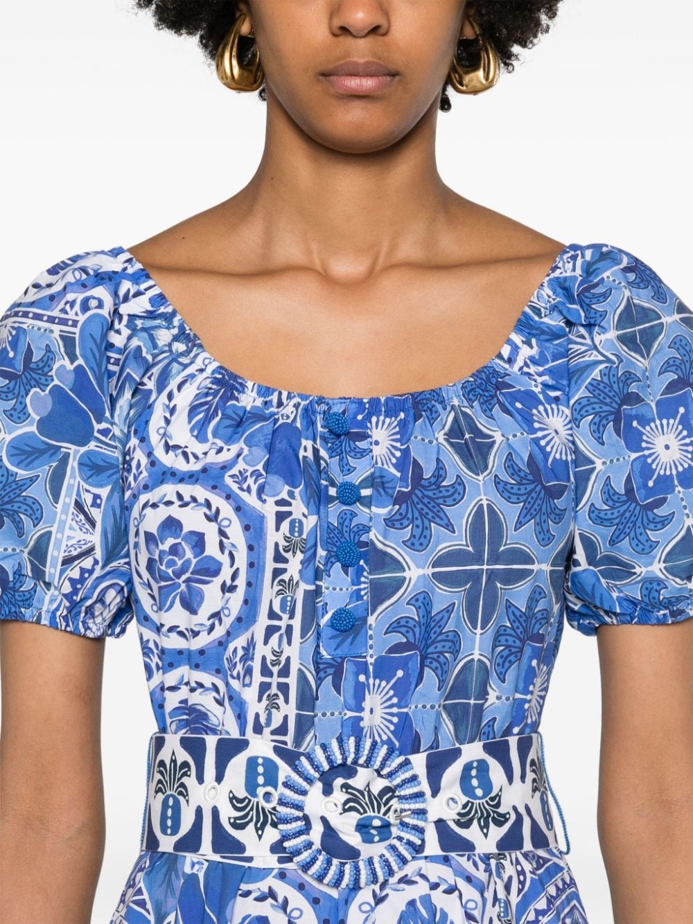 Shop Farm Rio Dream Tile-print Cotton Maxi Dress In Blue
