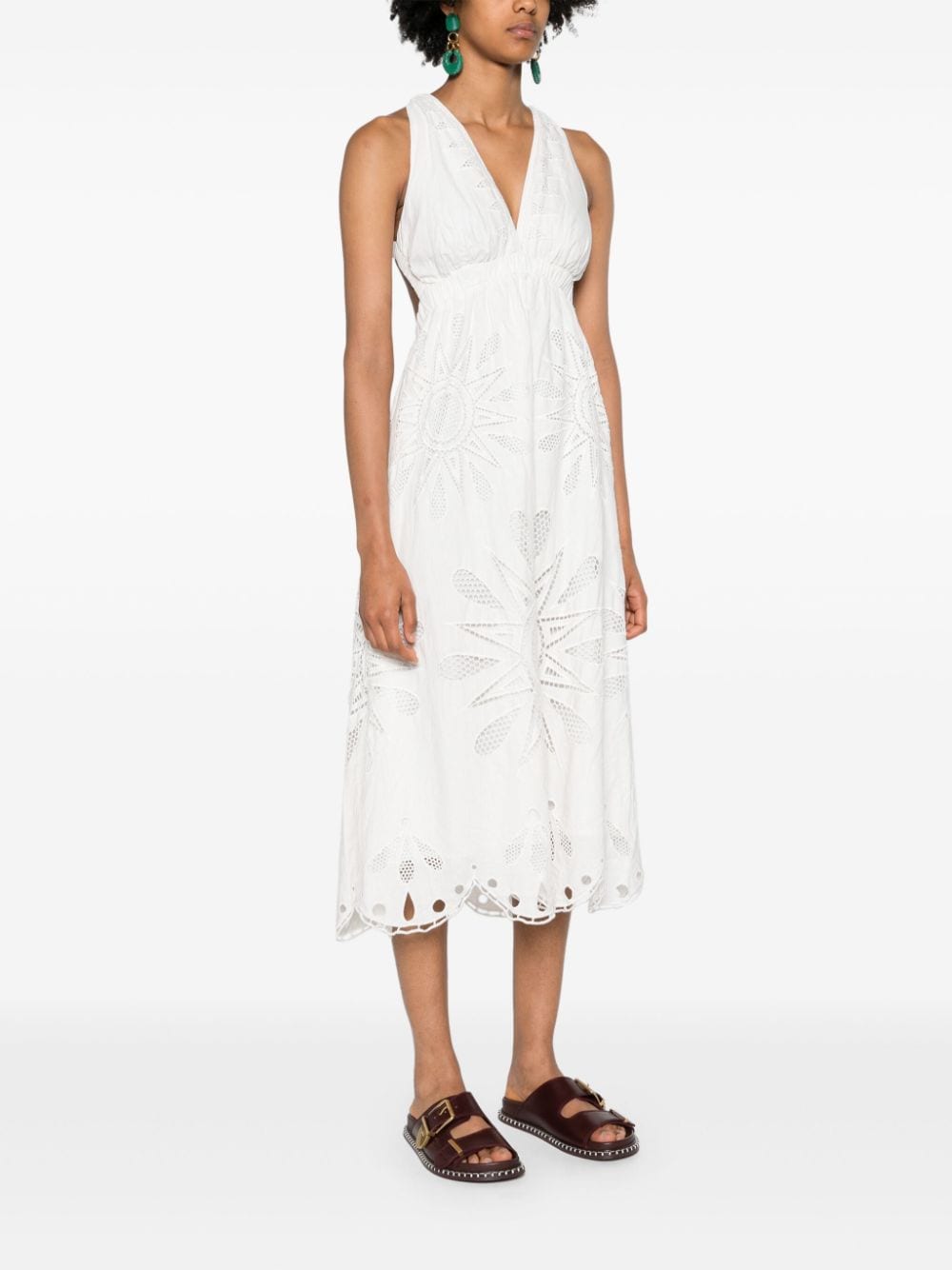 Shop Farm Rio Floral-embroidered Cotton Midi Dress In White