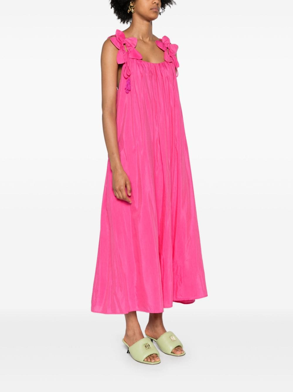 Shop Farm Rio Floral-appliqué Sleeveless Midi Dress In Pink