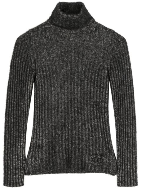 HOT SALE CHANEL 2000s high-neck ribbed-knit jumper Women