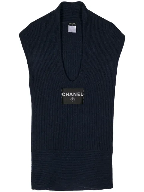 CHANEL 2008 logo-tag ribbed-knit cashmere dress Women