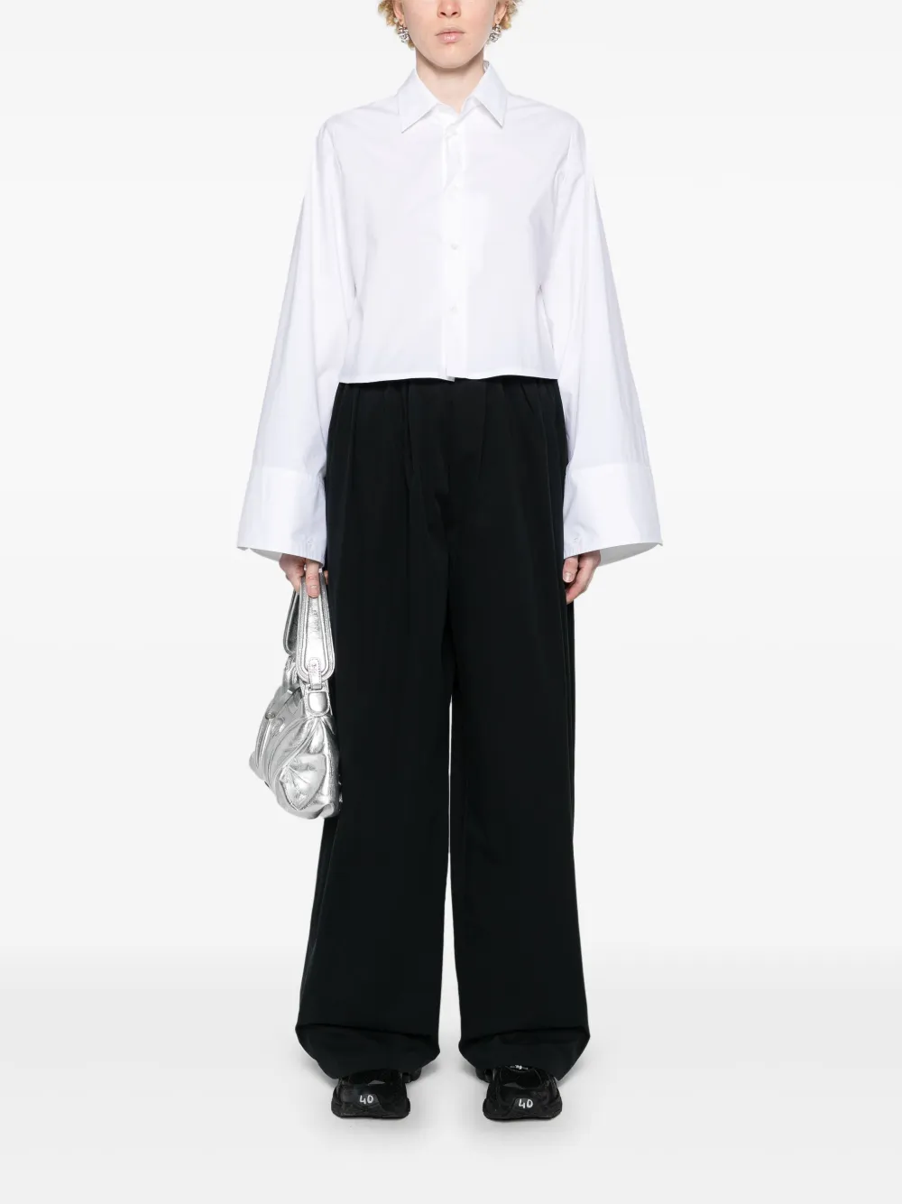 MM6 Maison Margiela gathered wide-leg trousers - Zwart