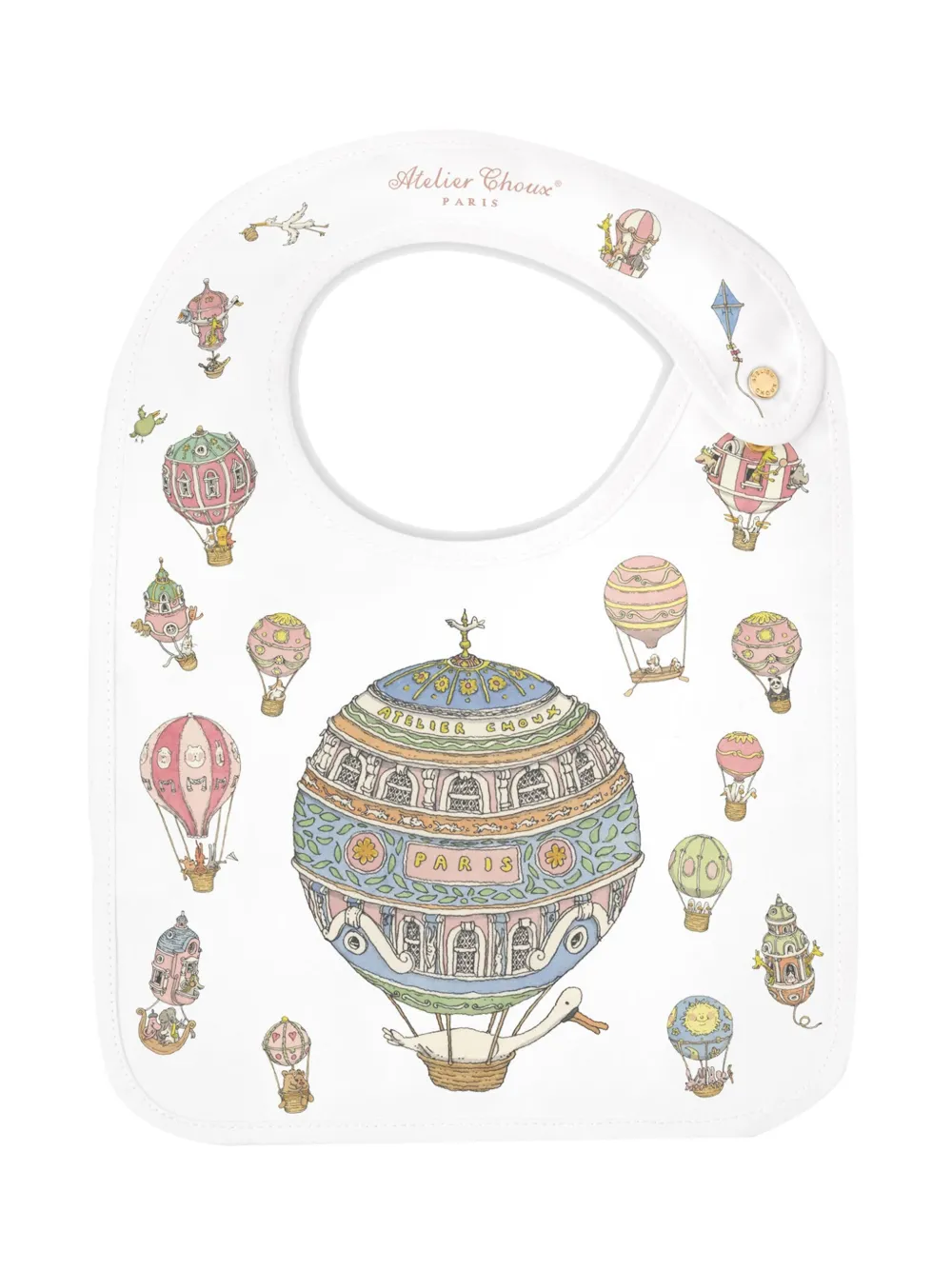 Atelier Choux Hot Air Balloons オーガニックコットン スタイ - ホワイト Atelier Choux Hot Air Balloons オーガニックコットン スタイ - ホワイト