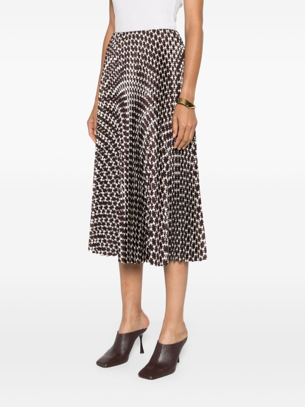 Shop Ralph Lauren Plissé Geometric Midi Skirt In Brown