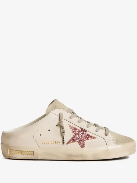 Golden Goose bio-based Super-Star trainers sabot with pink glitter star and suede toe