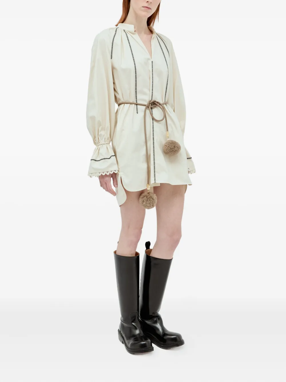 Max Mara Leather-cord Pom-pom Belt In Brown