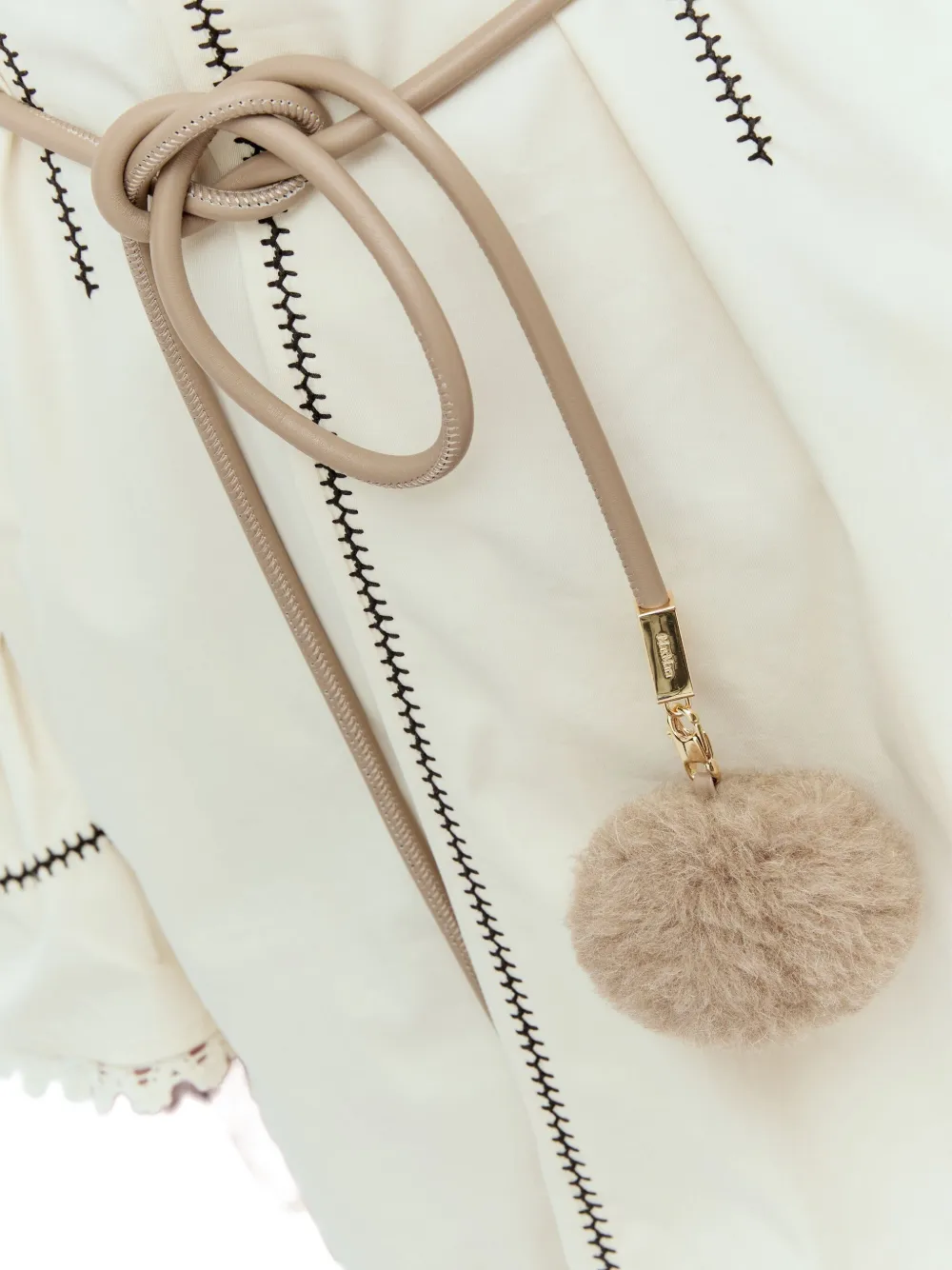 Max Mara Leather-cord Pom-pom Belt In Brown