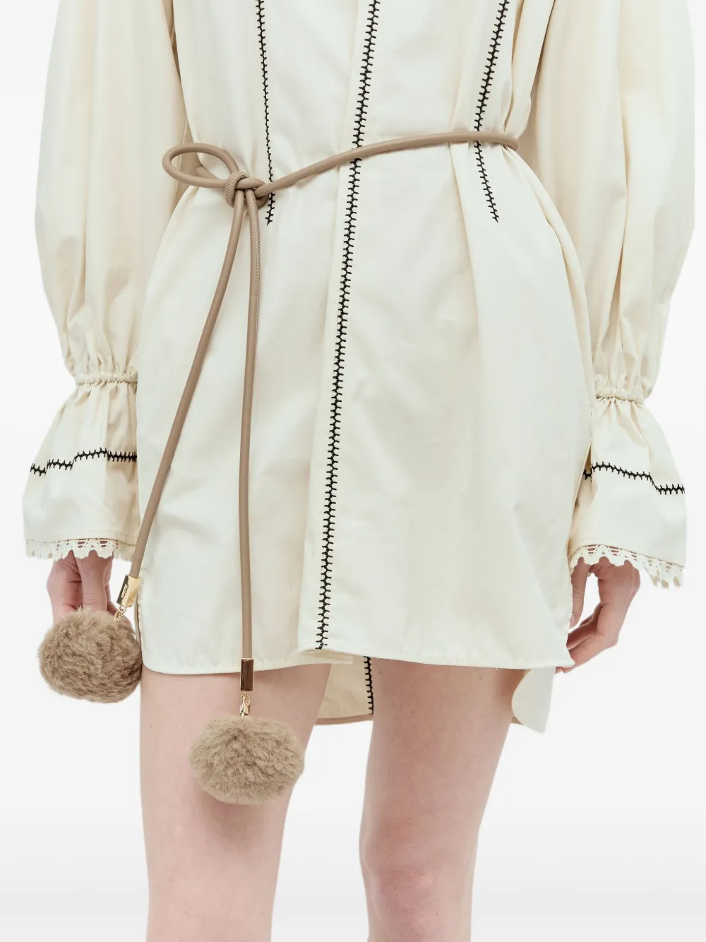 Max Mara Leren riem met pompon Bruin