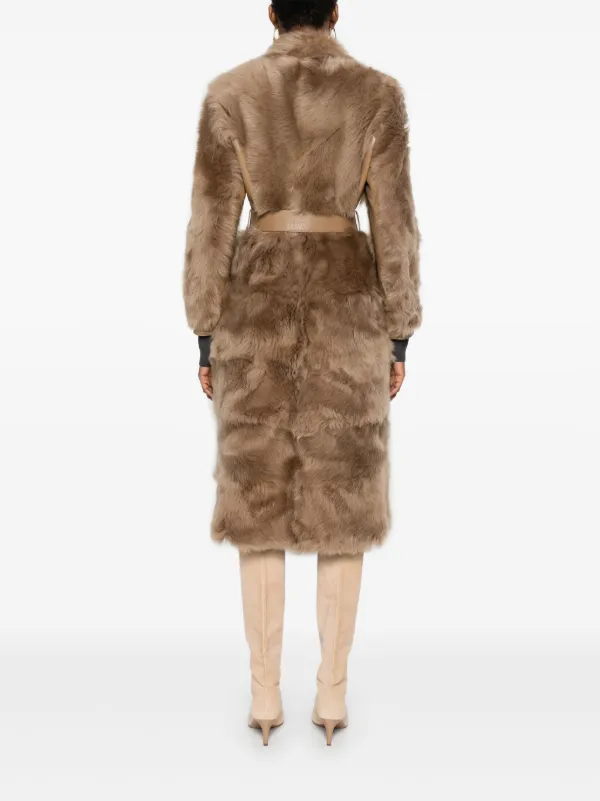 TOM FORD Shearling Belted Coat | Brown | FARFETCH