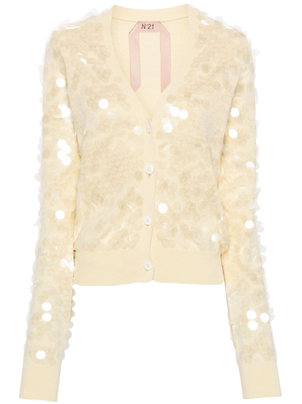 N°21 Sequin-embellished Knitted Cardigan In Yellow