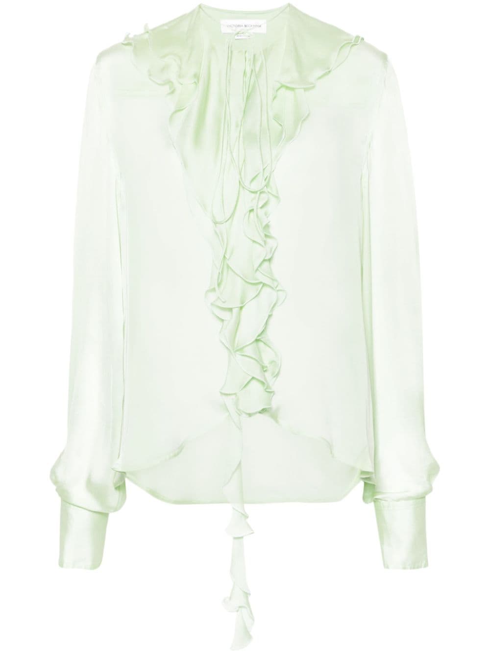 Shop Victoria Beckham Romantic Semi-sheer Ruffled Shirt In Green