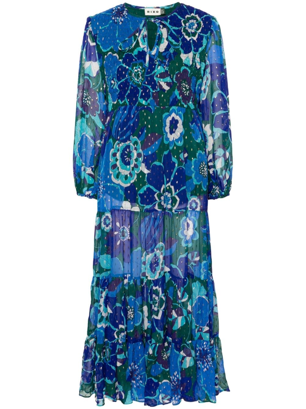 Shop Rixo London Lori Floral-print Maxi Dress In Blue