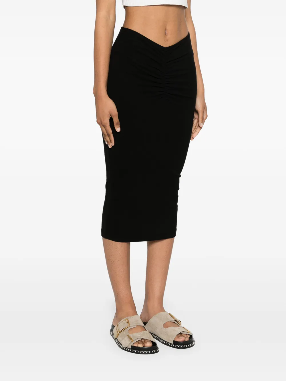 JAMES PERSE RUCHED JERSEY MIDI SKIRT