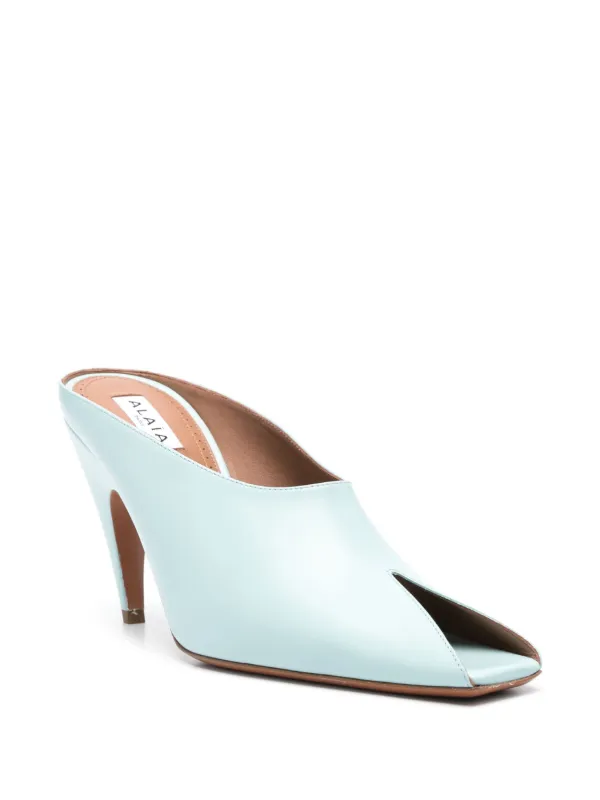 Alaia 95mm open toe Leather Mules Blue FARFETCH AE