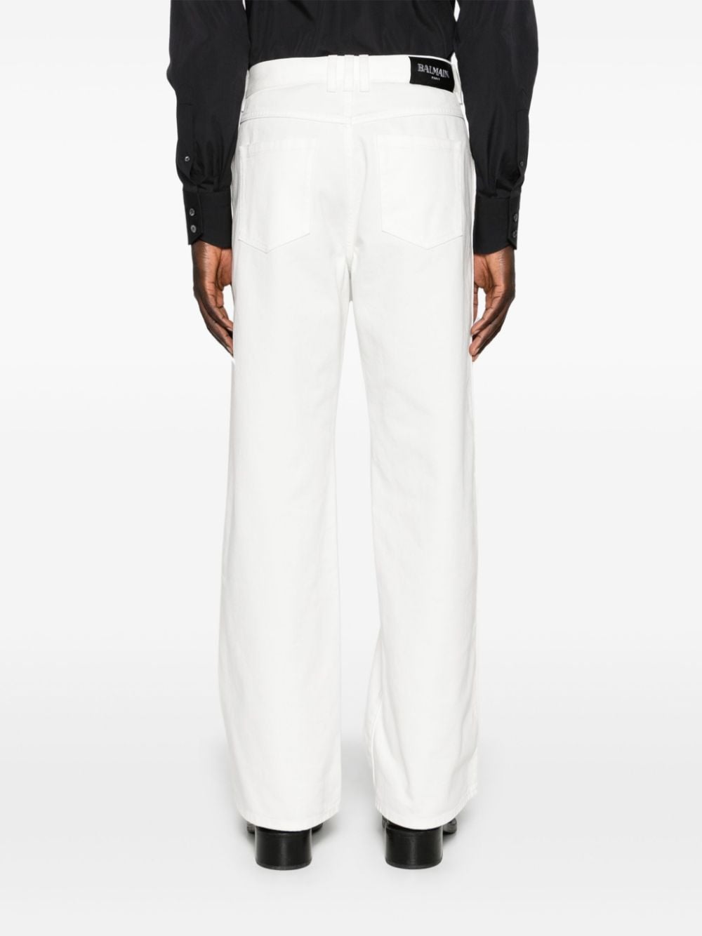 Shop Balmain Mid-rise Straight Jeans In White