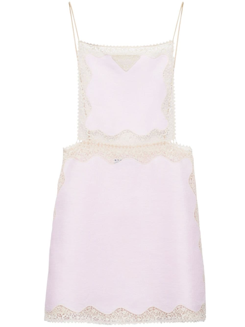 Prada Lace-trimmed Linen Minidress In Pink