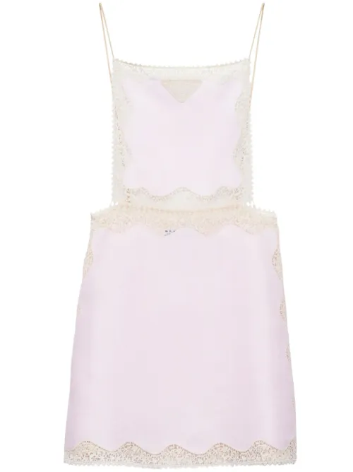 Robe courte en lin bordée de dentelle - Prada - Modalova