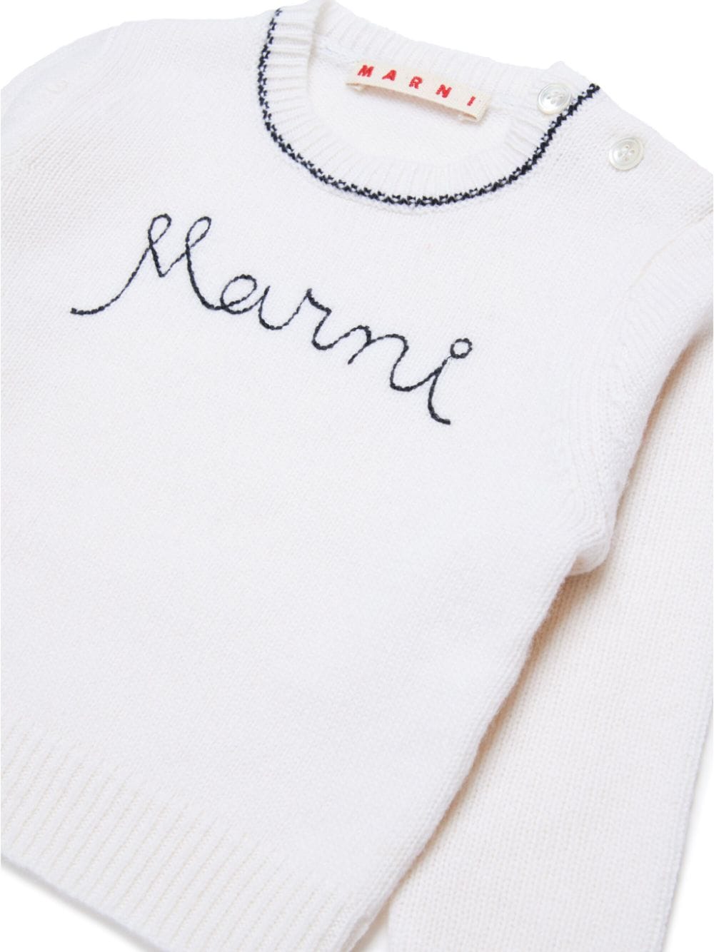 Shop Marni Logo-embroidered Wool-blend Jumper In White