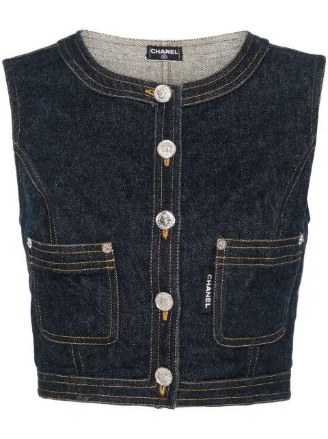 CHANEL Pre-Owned 1980-1990s CC logo-buttons denim vest