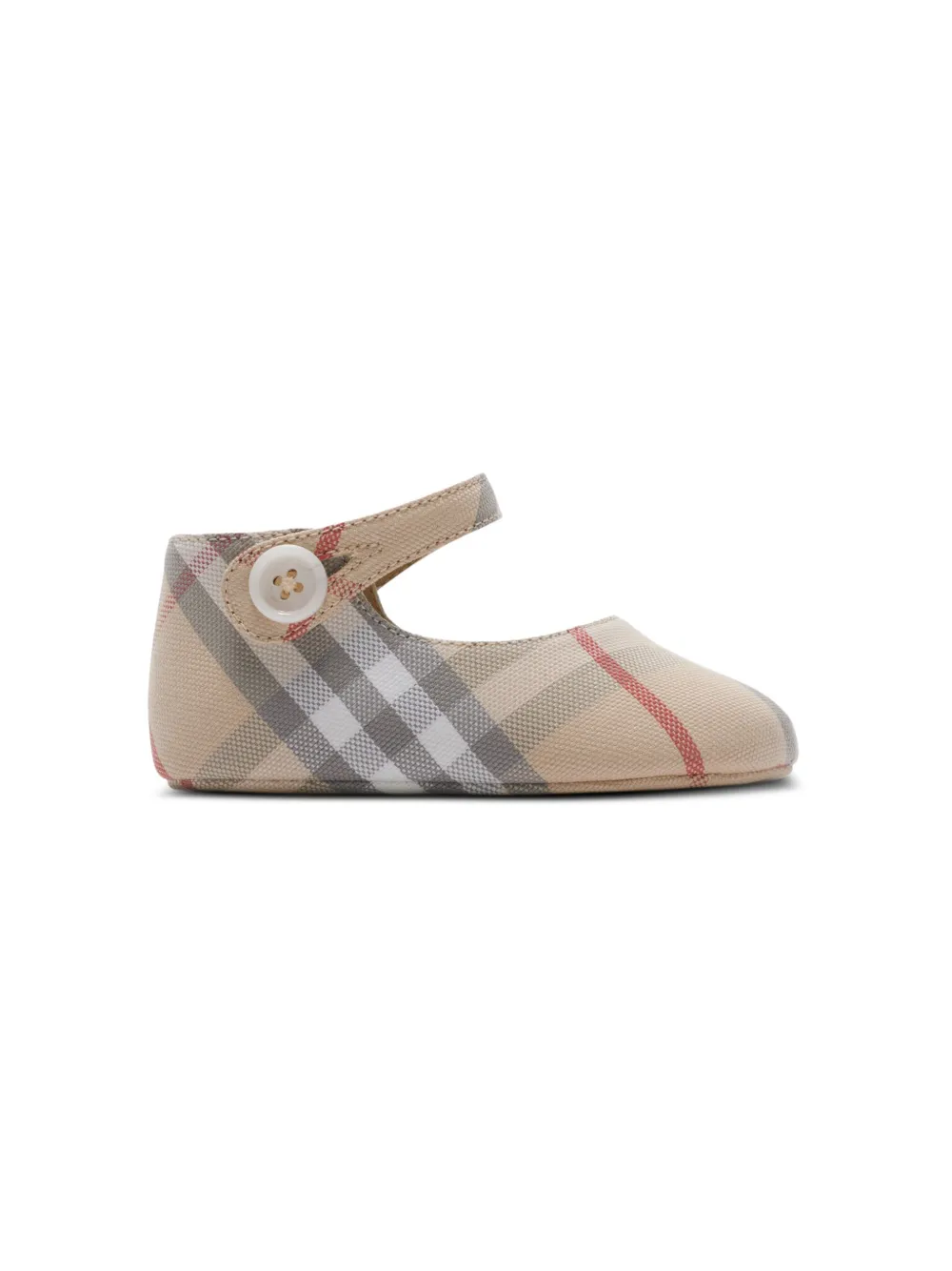 Burberry Babies' Check-print Cotton Mary Jane Shoes In Neutrals