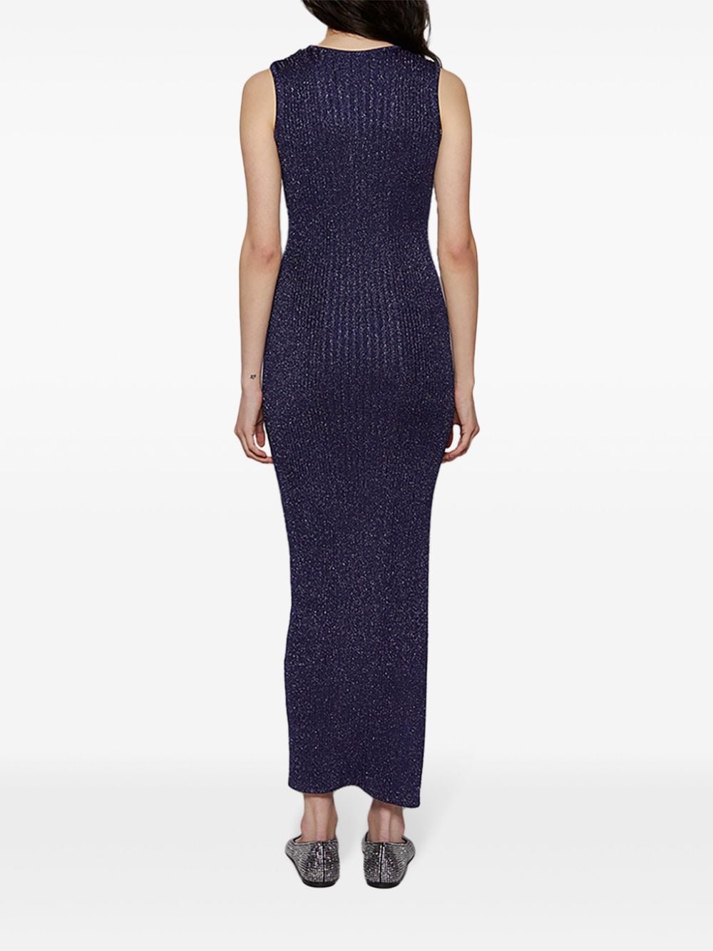 Shop Loewe Anagram-embroidered Ribbed Maxi Dress In Blue