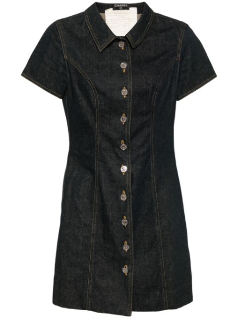 HOT SALE CHANEL 1990-2000s CC-buttons denim shirtdress Women