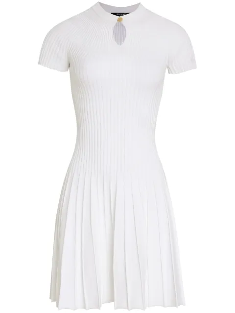 Balmain pleated ribbed-knit mini dress