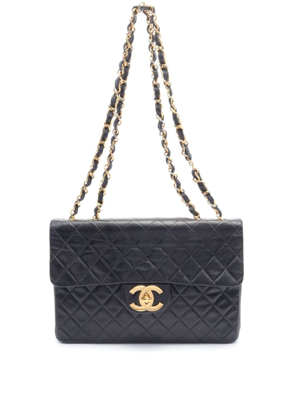 Pre-owned Chanel 1991-1994 Large Double Flap Shoulder Bag In Black