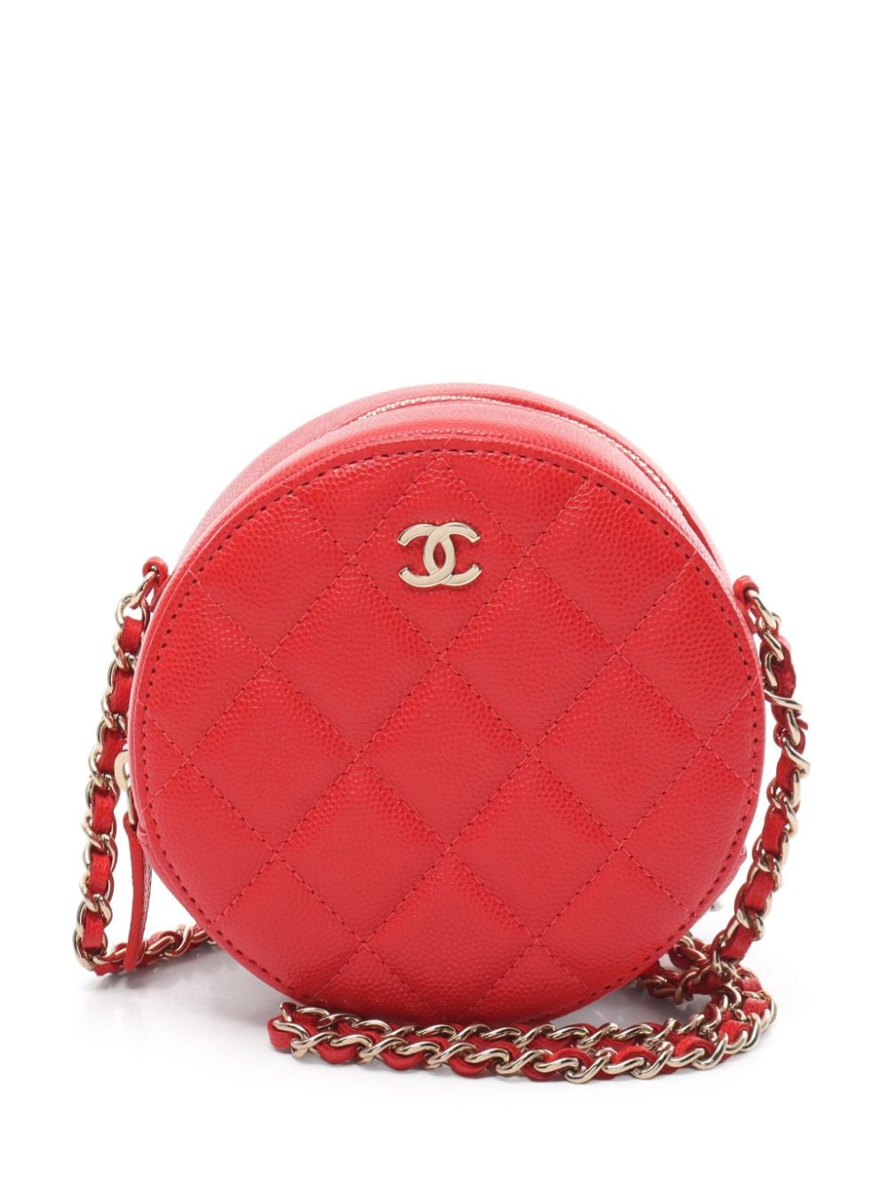 Pre-owned Chanel 2019 Mini Cc Plaque Round Crossbody Bag In Red