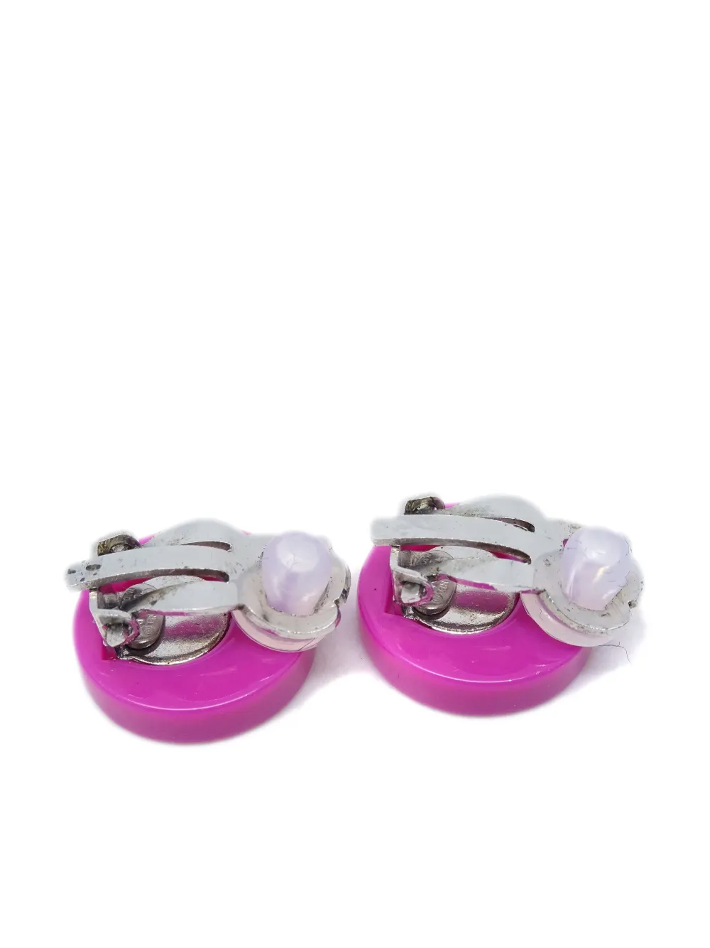 Pre-owned Chanel 2004 Button Clip-on Earrings In Pink