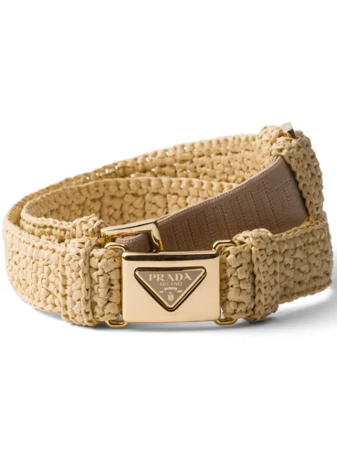 Prada enamel-logo raffia belt