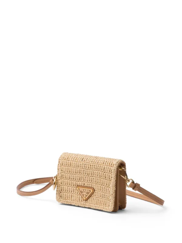 Prada triangle-logo Raffia Cardholder | Neutrals | FARFETCH