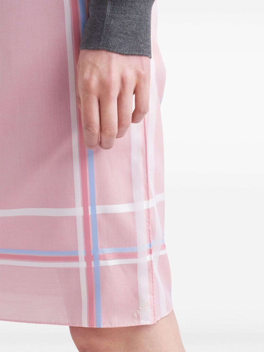 Shop Prada Checked Cotton Miniskirt In Pink
