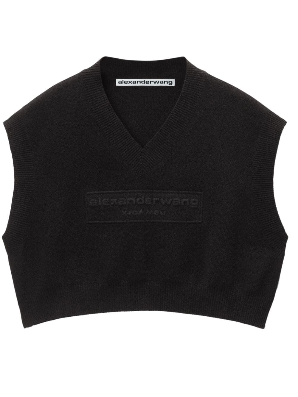 Alexander Wang Logo-debossed Cropped Knitted Top In Black