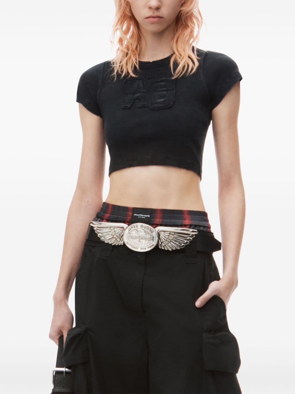 Shop Alexander Wang Logo-appliqué Cropped T-shirt In Black