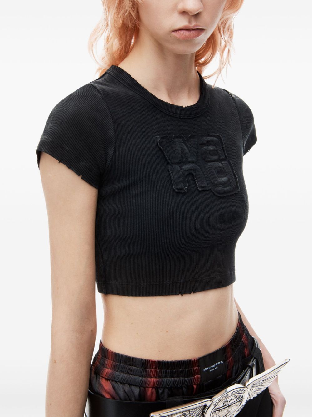 Shop Alexander Wang Logo-appliqué Cropped T-shirt In Black