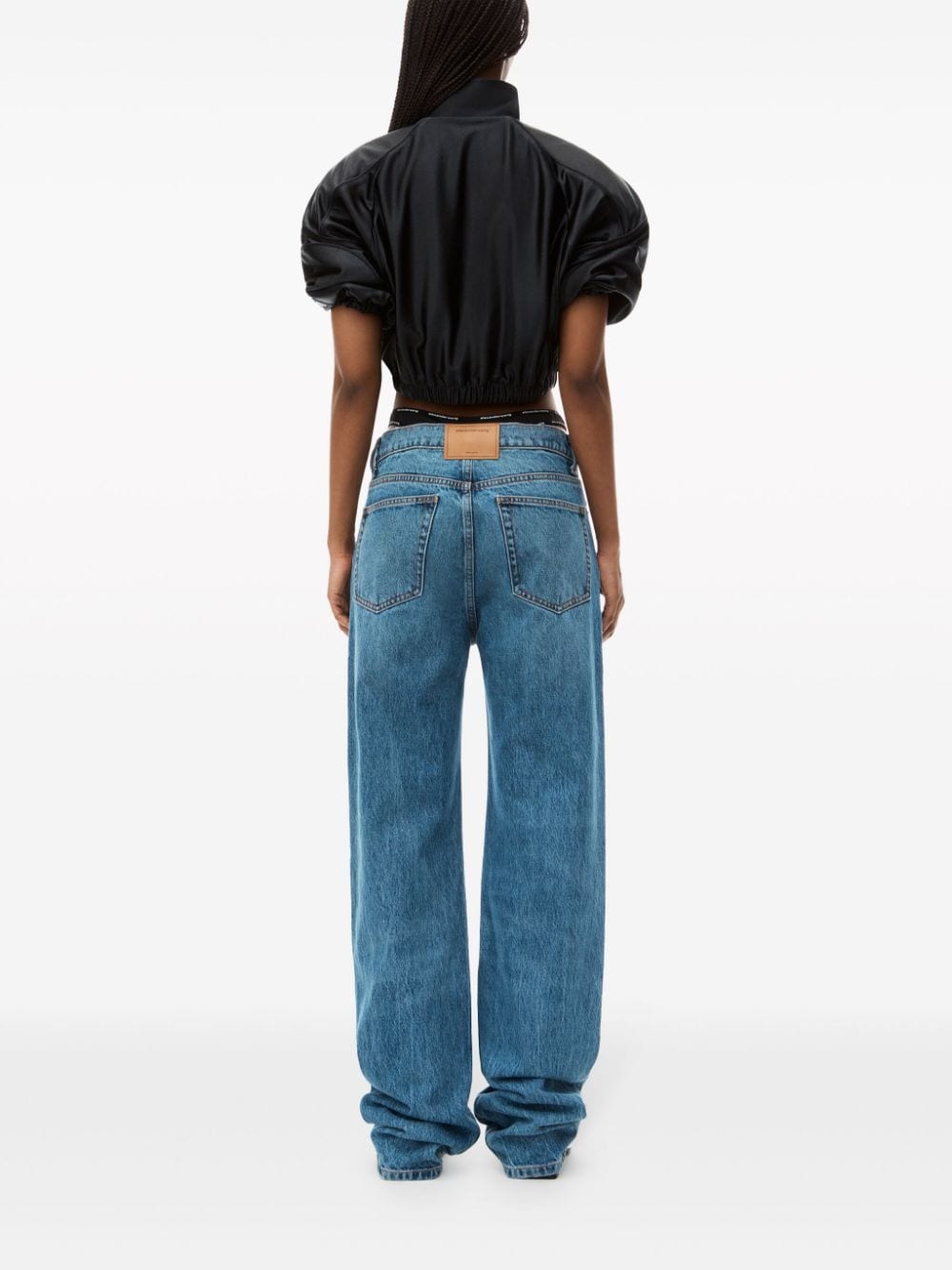 Shop Alexander Wang Logo-waistband Straight-leg Jeans In Blue