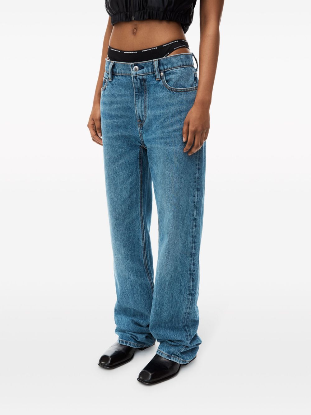 Shop Alexander Wang Logo-waistband Straight-leg Jeans In Blue