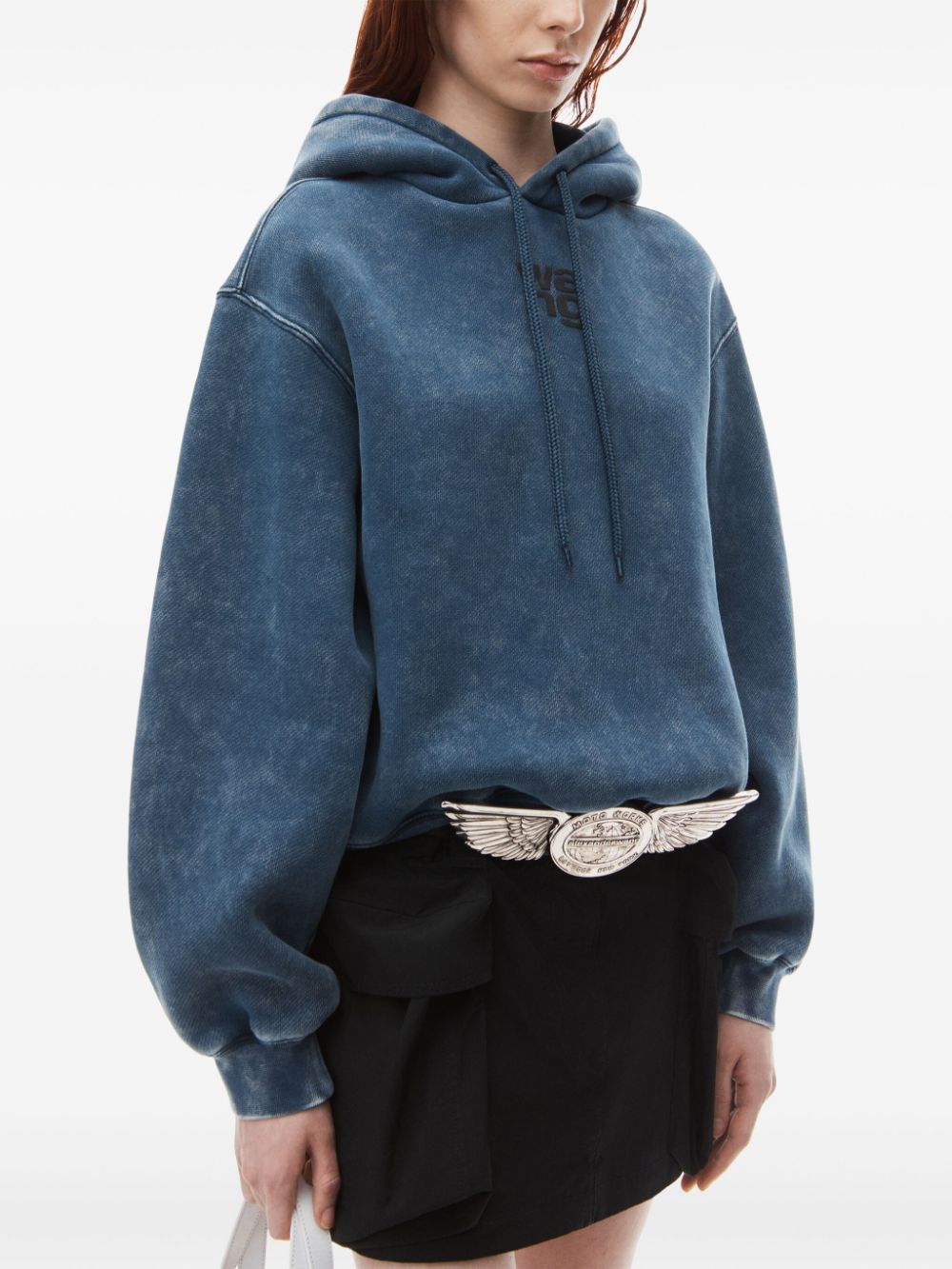 Shop Alexander Wang Puff Logo-appliqué Hoodie In Blue