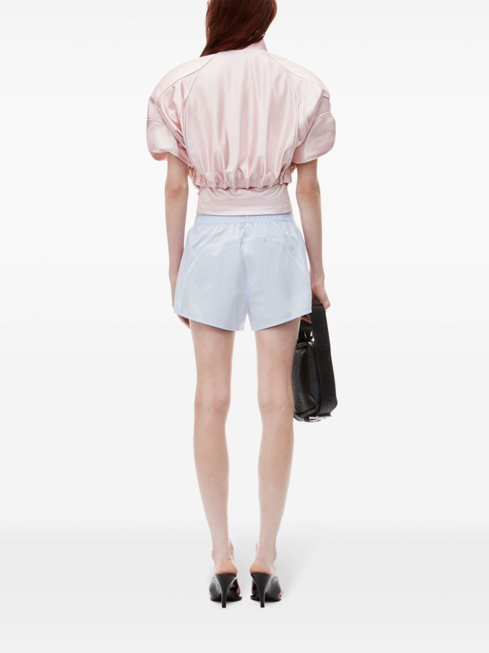 Shop Alexander Wang Logo-embroidered Striped Shorts In Blue