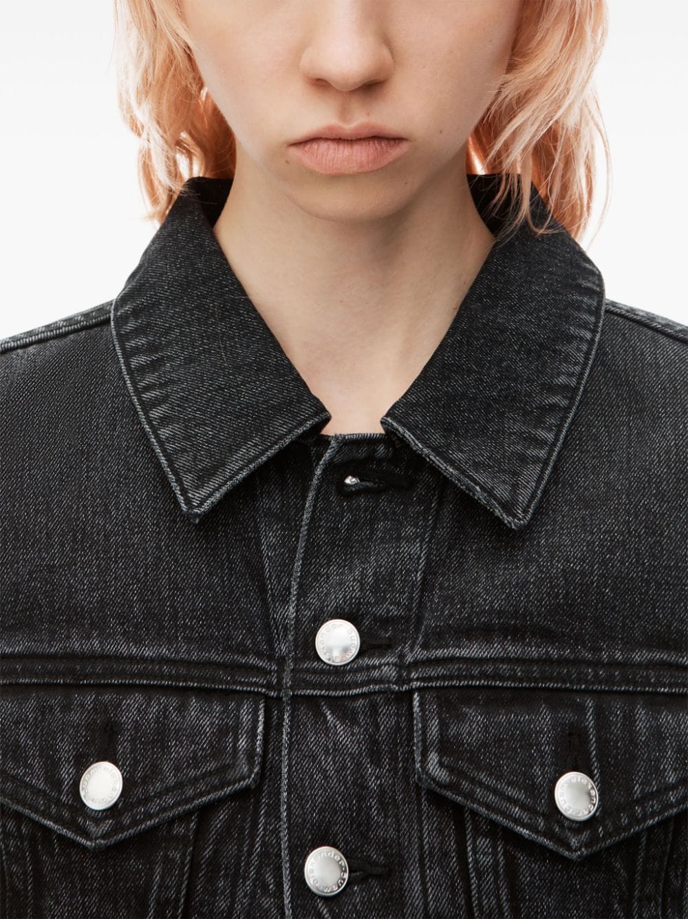 Shop Alexander Wang Cropped Denim Jacket In Grey