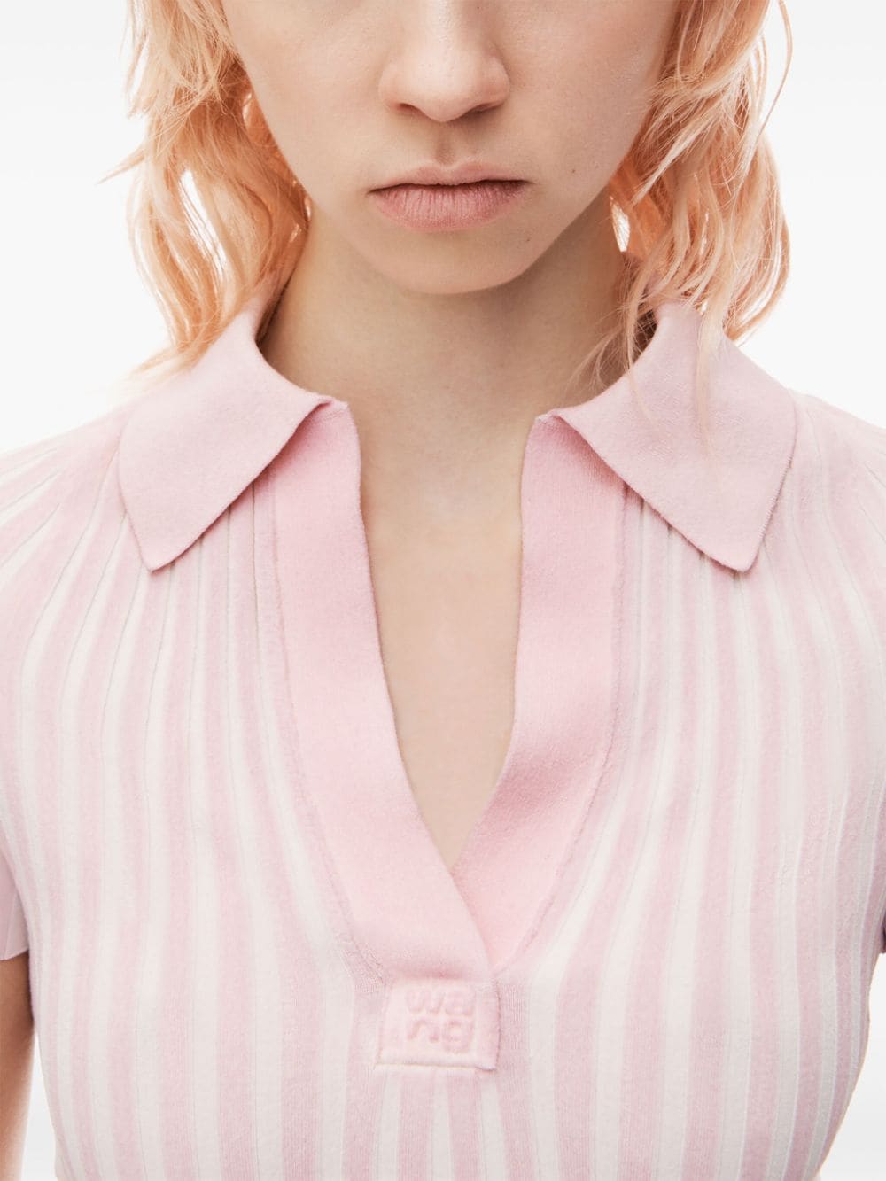 Shop Alexander Wang Ribbed-knit Polo Shirt In Pink