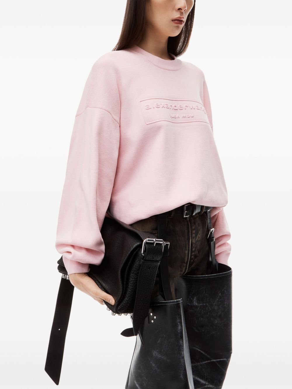 Shop Alexander Wang Logo-embossed Crew-neck Jumper In Pink