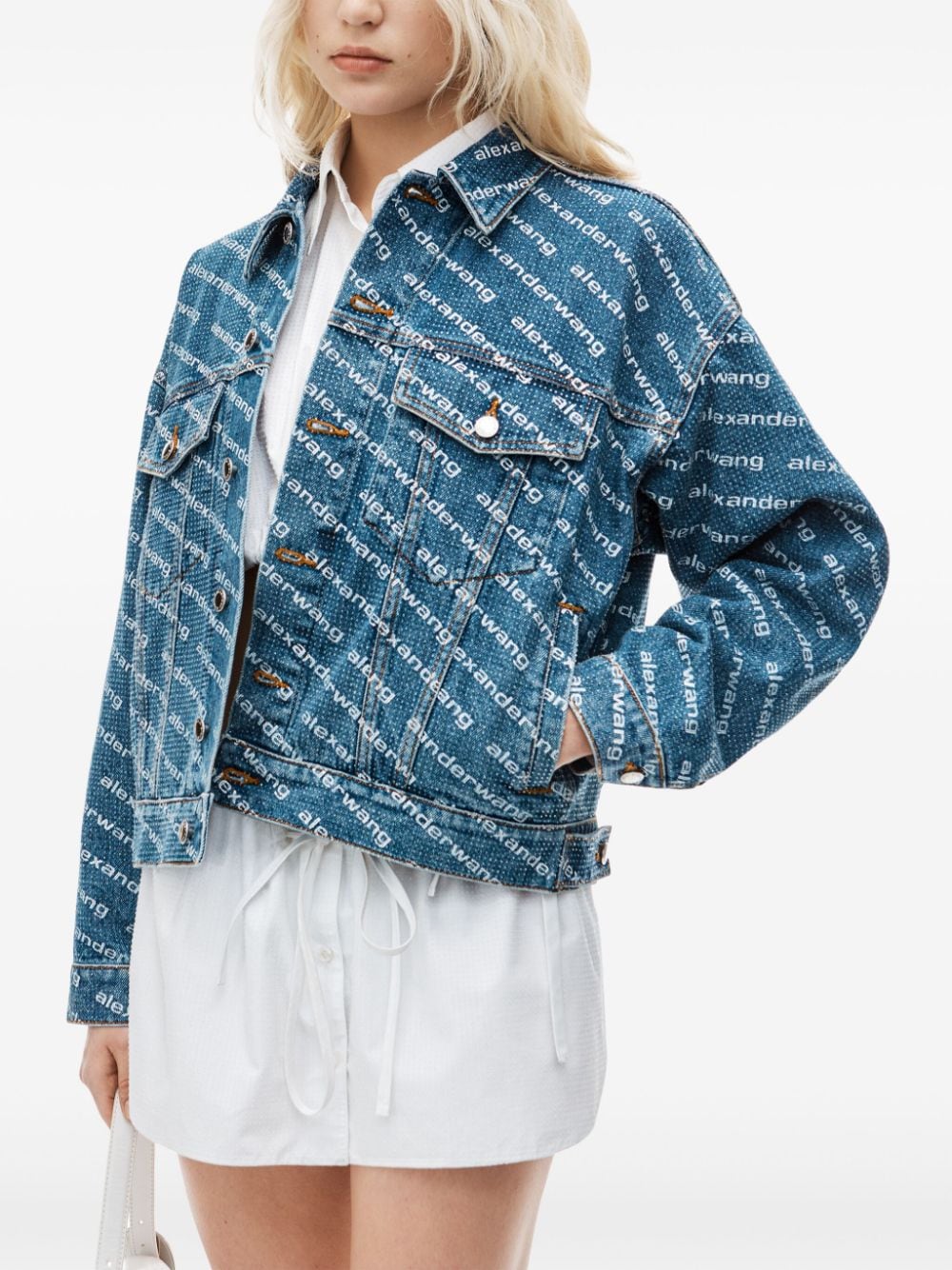 Shop Alexander Wang Logo-print Denim Jacket In Blue