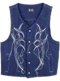 THUG CLUB embroidered denim vest - Blue