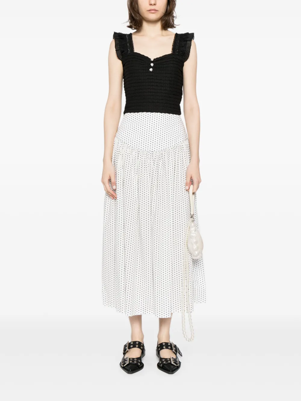 b+ab sleeveless ruched top - Zwart