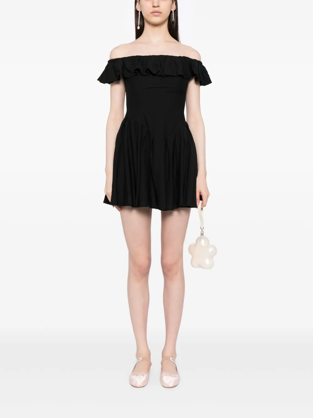 b+ab Off-shoulder mini-jurk met ruches - Zwart