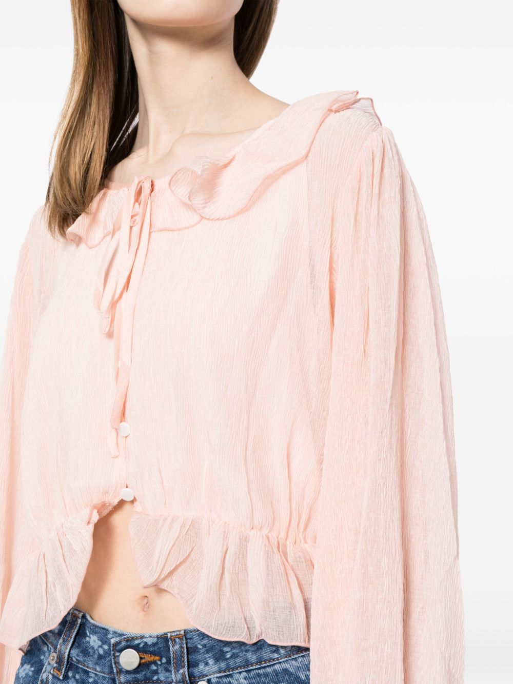 Shop B+ab Semi-sheer Crop Blouse In Pink